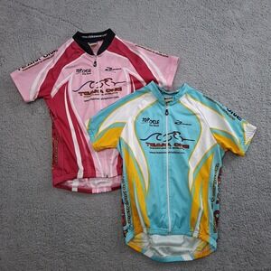LOT (2) Women's Short Sleeve Cycling Jersey  Size Large Full Zip Colorful